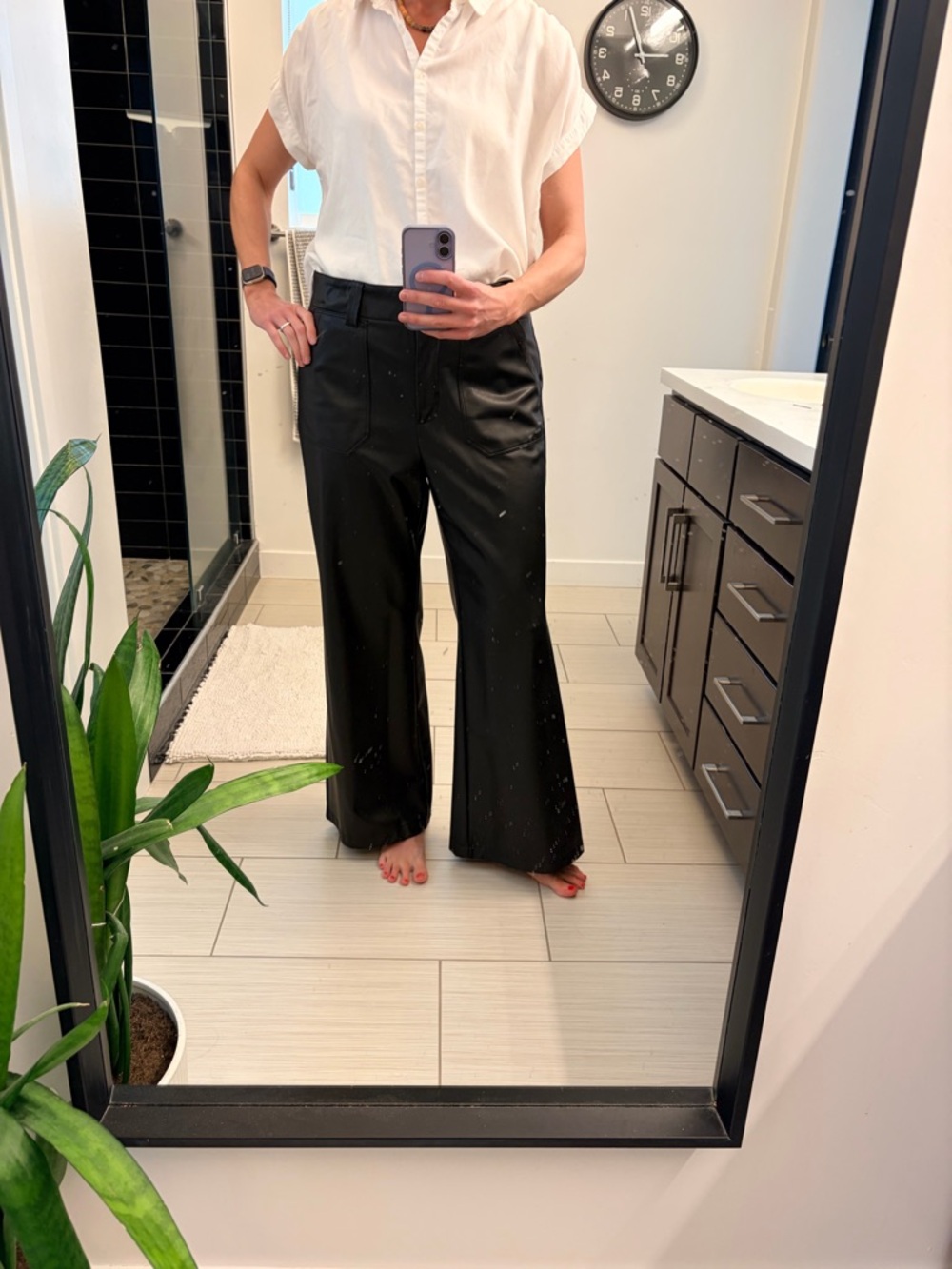 Maeve Black Faux-Leather Wide Leg Pants Anthropologie